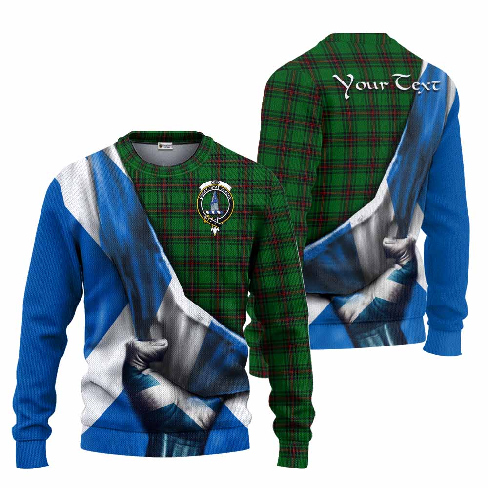 Tartan Vibes Clothing Ged Tartan Knitted Sweater with Family Crest Scotland Patriotic Style