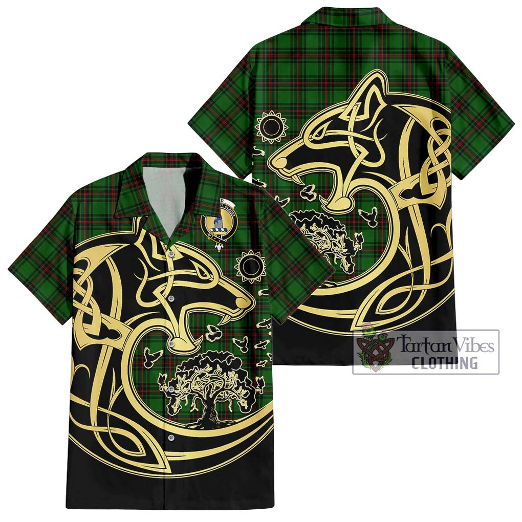 Ged Tartan Short Sleeve Button Shirt with Family Crest Celtic Wolf Style Kid - Tartan Vibes Clothing