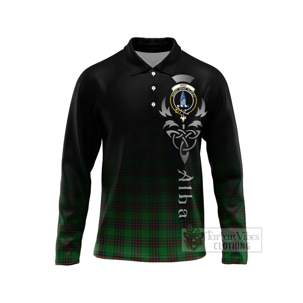 Tartan Vibes Clothing Ged Tartan Long Sleeve Polo Shirt Featuring Alba Gu Brath Family Crest Celtic Inspired