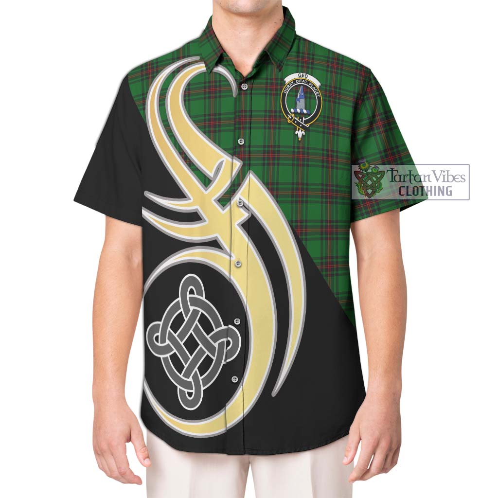 Ged Tartan Short Sleeve Button Shirt with Family Crest and Celtic Symbol Style Kid - Tartan Vibes Clothing