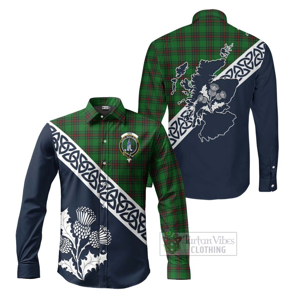 Tartan Vibes Clothing Ged Tartan Long Sleeve Button Shirt Featuring Thistle and Scotland Map