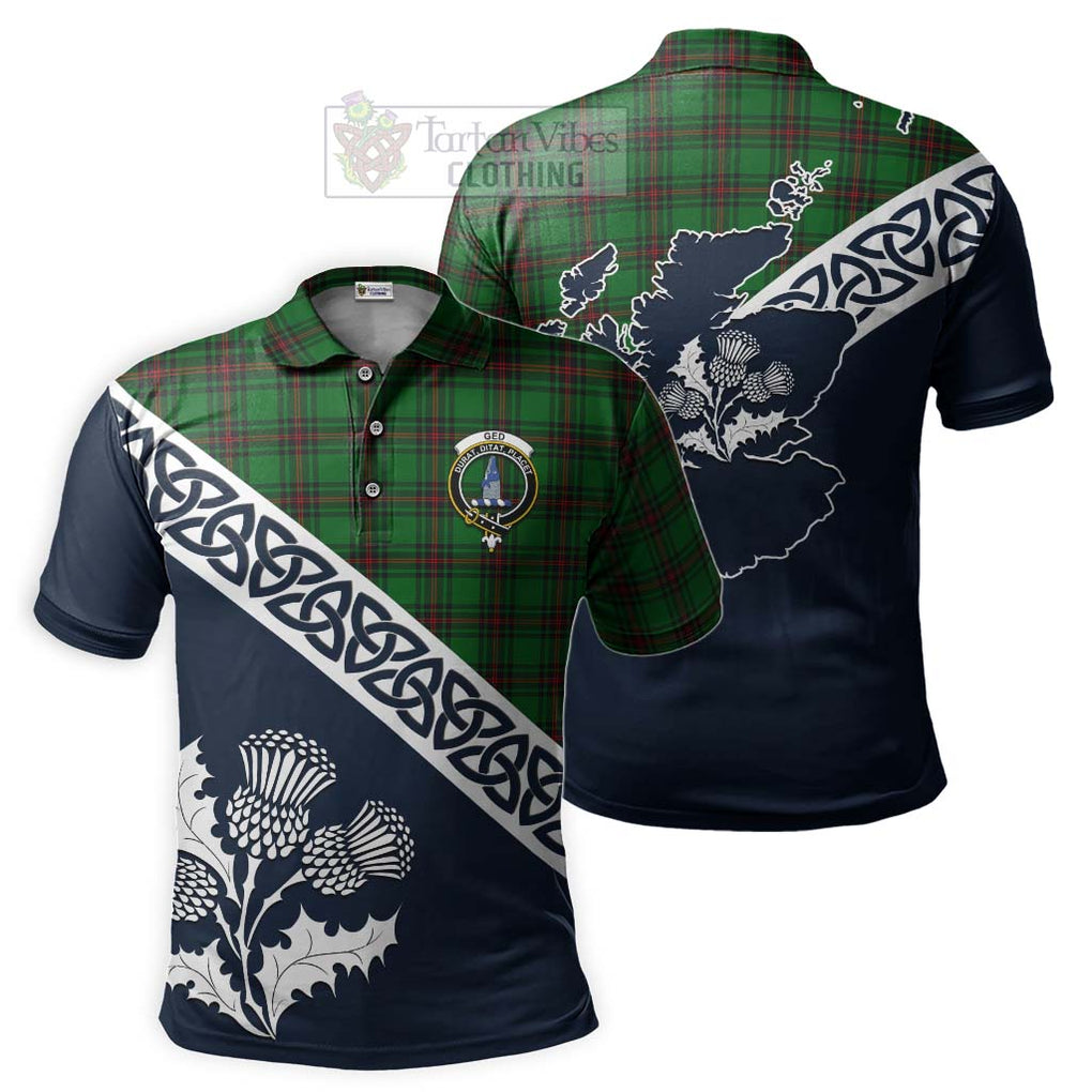 Ged Tartan Polo Shirt Featuring Thistle and Scotland Map