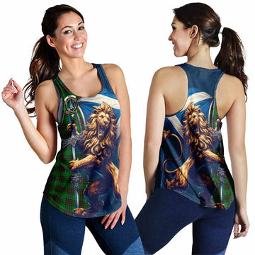 Ged Tartan Family Crest Women's Racerback Tanks with Scottish Majestic Lion