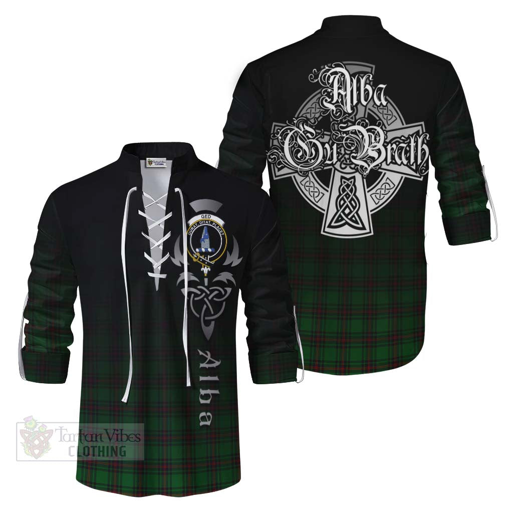 Tartan Vibes Clothing Ged Tartan Ghillie Kilt Shirt Featuring Alba Gu Brath Family Crest Celtic Inspired