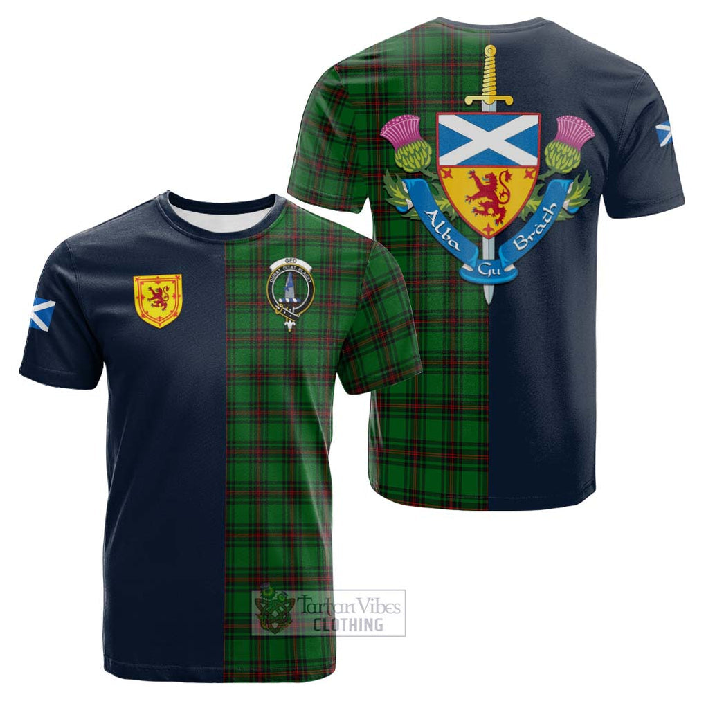 Tartan Vibes Clothing Ged Tartan Cotton T-shirt with Scottish Lion Royal Arm Half Style