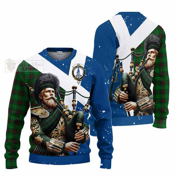 Ged Tartan Knitted Sweater with Family Crest Scottish Bagpiper Vibes