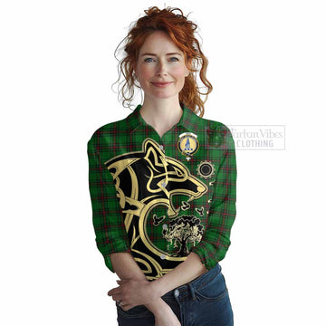 Ged Tartan Women's Casual Shirt with Family Crest Celtic Wolf Style