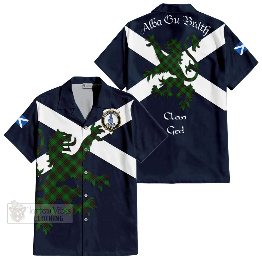 Tartan Vibes Clothing Ged Tartan Lion Rampant Short Sleeve Button Shirt – Proudly Display Your Heritage with Alba Gu Brath and Clan Name