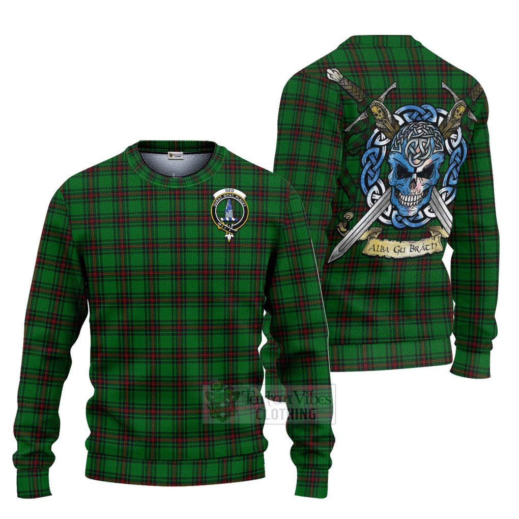 Tartan Vibes Clothing Ged Tartan Knitted Sweater with Family Crest Celtic Skull Style