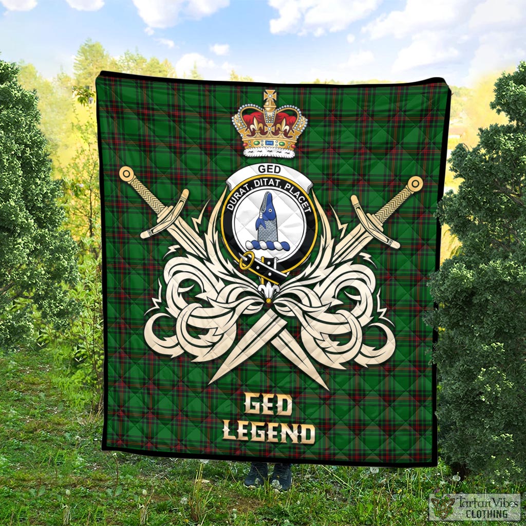 Tartan Vibes Clothing Ged Tartan Quilt with Clan Crest and the Golden Sword of Courageous Legacy