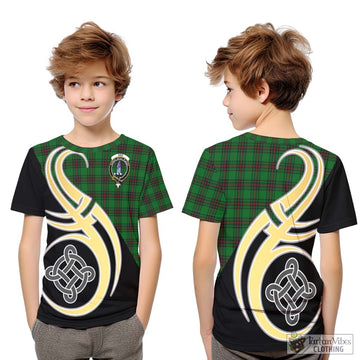 Ged Tartan Kid T-Shirt with Family Crest and Celtic Symbol Style