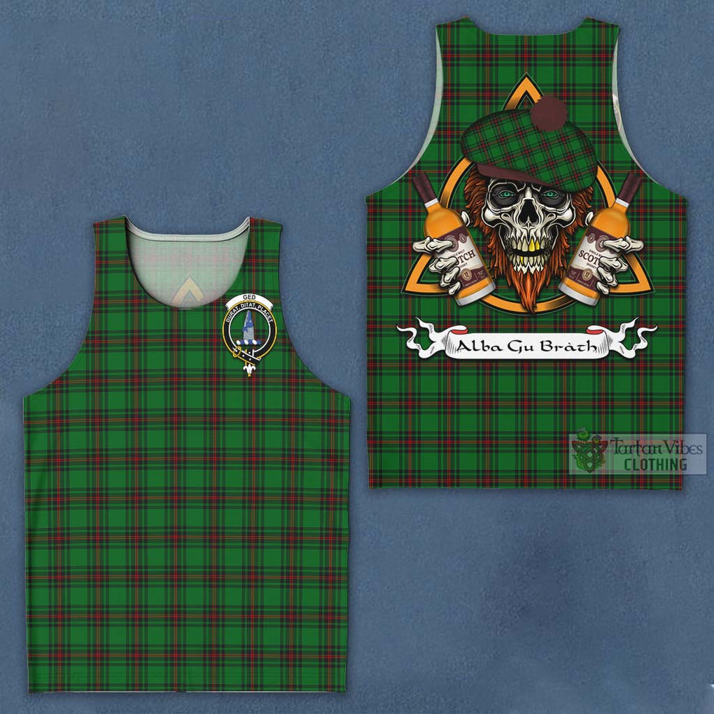 Tartan Vibes Clothing Ged Tartan Men's Tank Top with Family Crest and Bearded Skull Holding Bottles of Whiskey