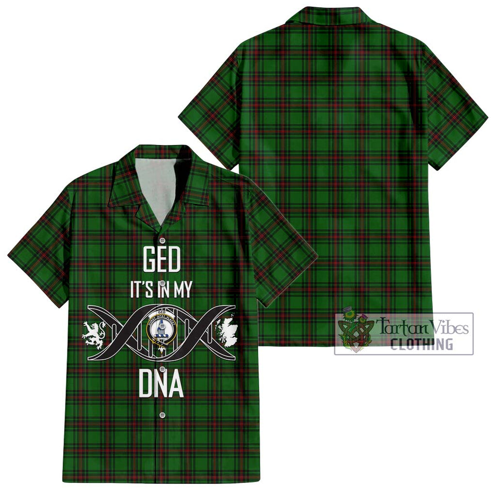 Ged Tartan Short Sleeve Button Shirt with Family Crest DNA In Me Style Kid - Tartanvibesclothing Shop