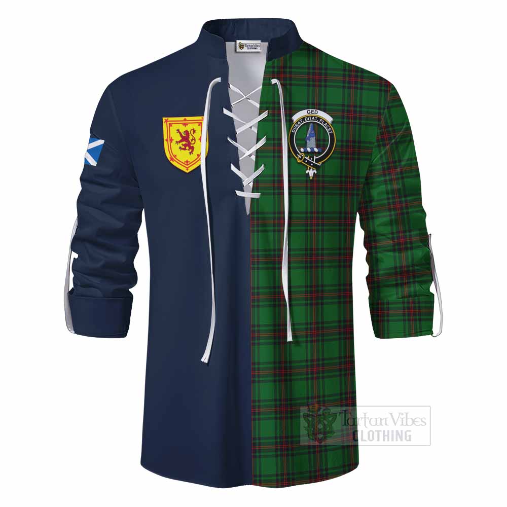 Ged Tartan Ghillie Kilt Shirt Alba with Scottish Lion Royal Arm Half Style