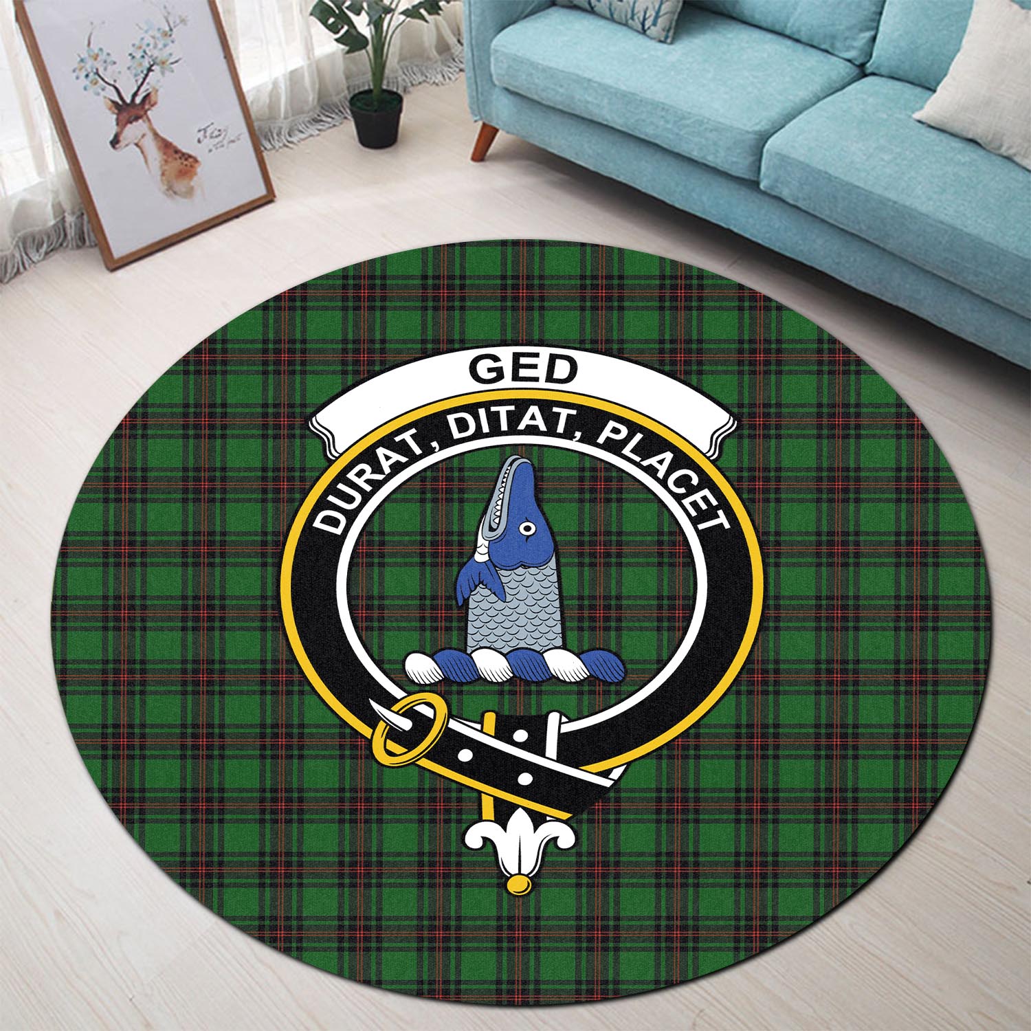 ged-tartan-round-rug-with-family-crest