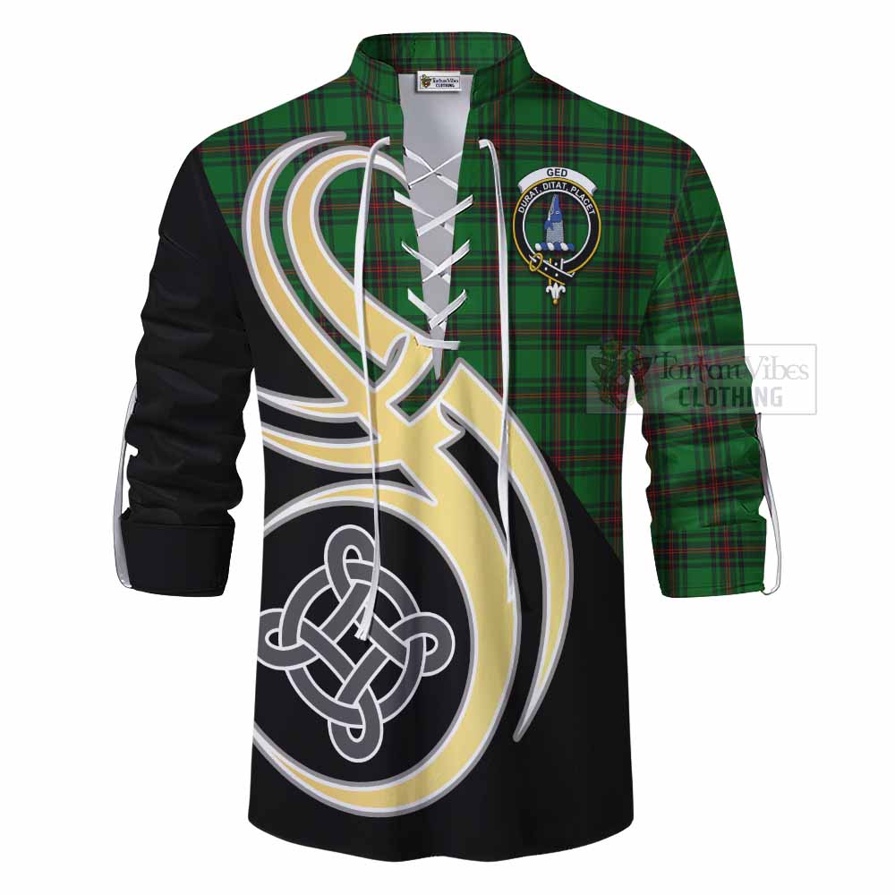 Tartan Vibes Clothing Ged Tartan Ghillie Kilt Shirt with Family Crest and Celtic Symbol Style