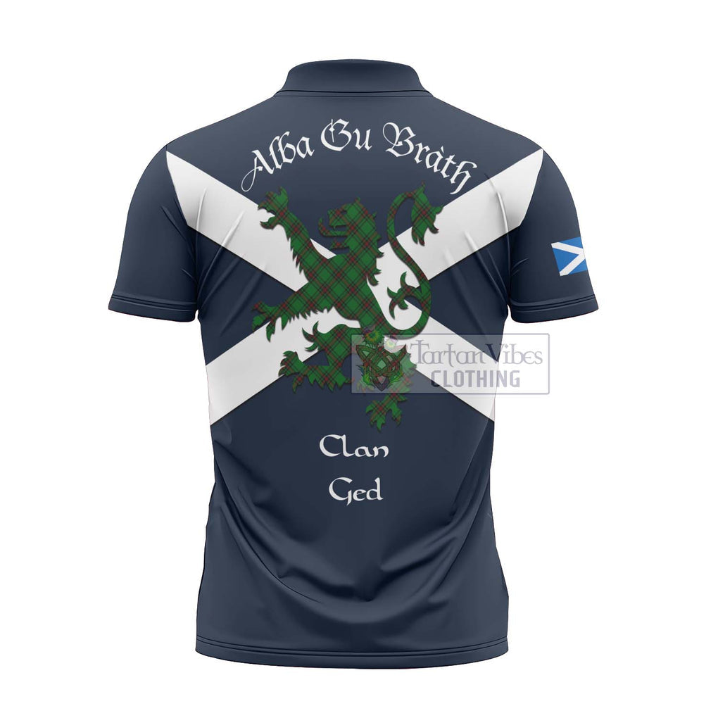 Tartan Vibes Clothing Ged Tartan Lion Rampant Zipper Polo Shirt – Proudly Display Your Heritage with Alba Gu Brath and Clan Name