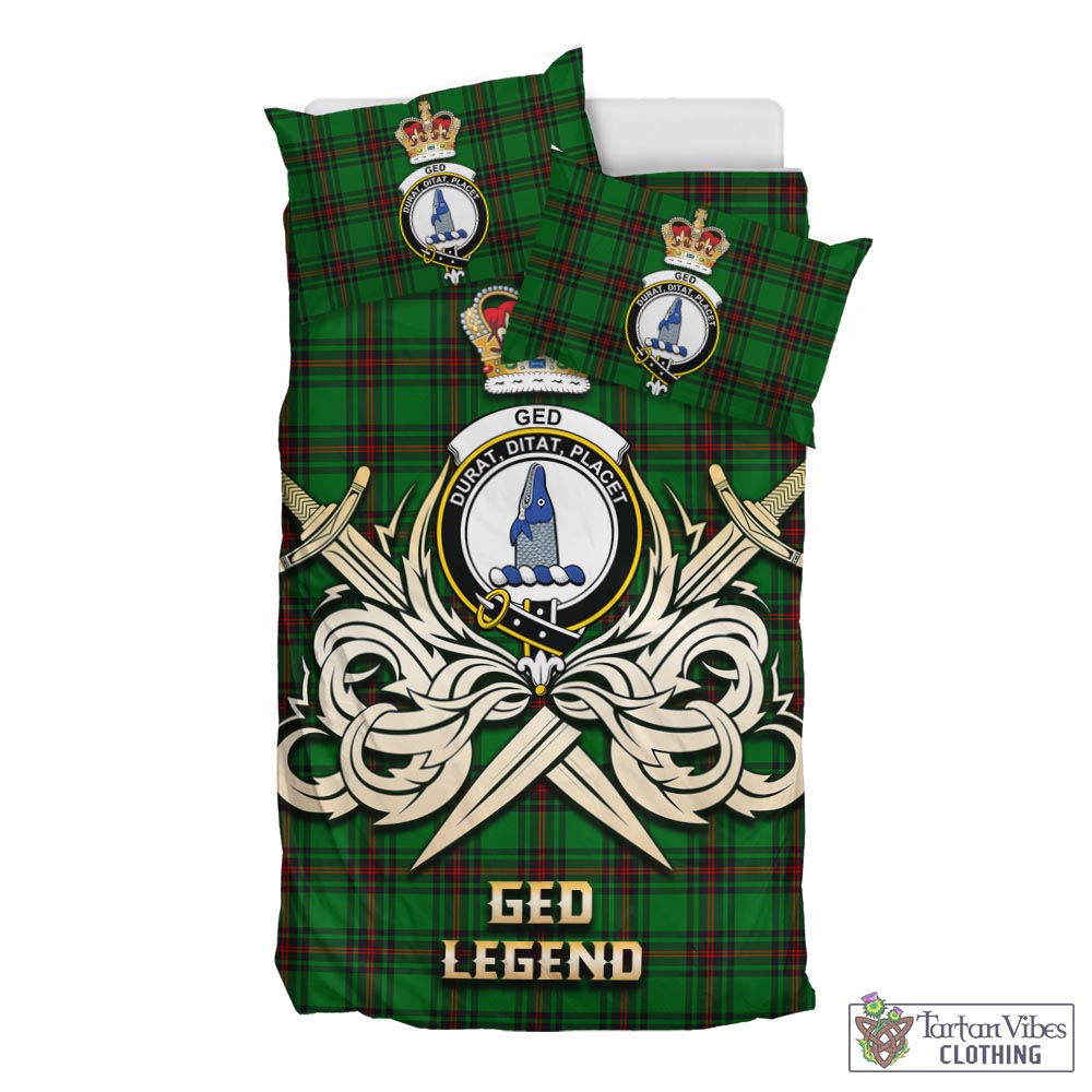 Tartan Vibes Clothing Ged Tartan Bedding Set with Clan Crest and the Golden Sword of Courageous Legacy