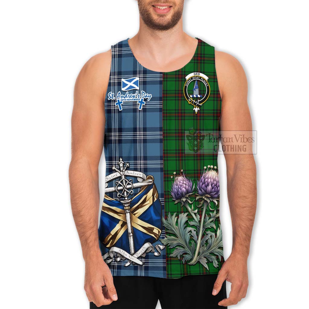 Tartan Vibes Clothing Ged Tartan Men's Tank Top Happy St. Andrew's Day Half Tartan Style