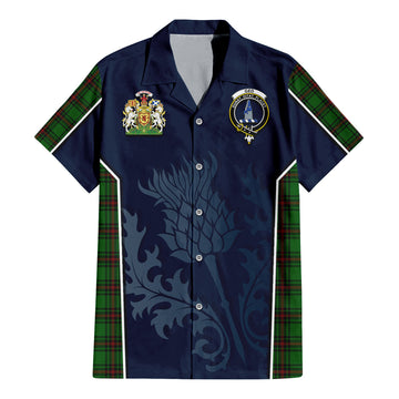 Ged Tartan Short Sleeve Button Up Shirt with Family Crest and Scottish Thistle Vibes Sport Style