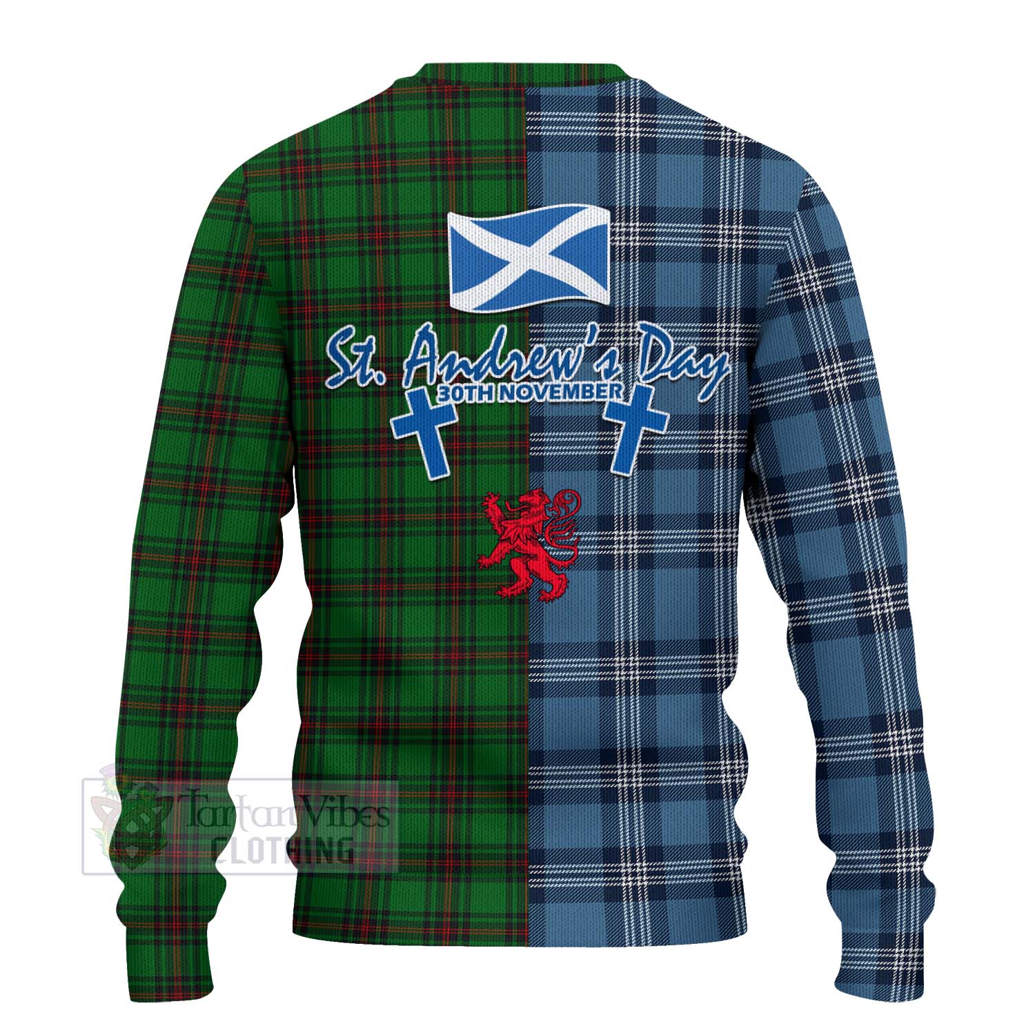 Tartan Vibes Clothing Ged Tartan Knitted Sweater Happy St. Andrew's Day Half Tartan Style