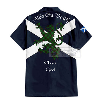 Ged Tartan Lion Rampant Short Sleeve Button Shirt  Proudly Display Your Heritage with Alba Gu Brath and Clan Name