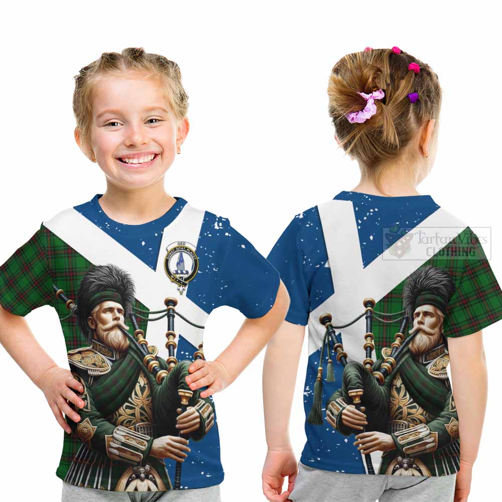 Tartan Vibes Clothing Ged Tartan Kid T-Shirt with Family Crest Scottish Bagpiper Vibes