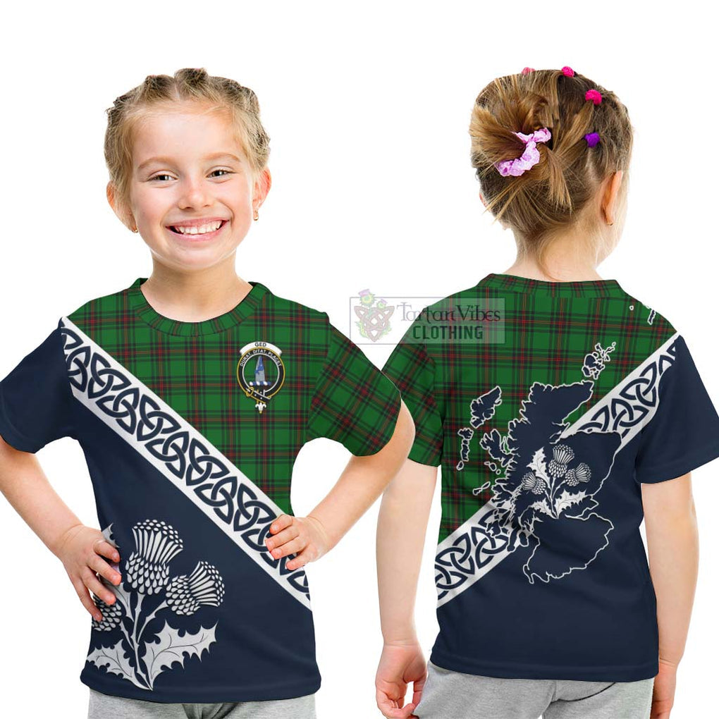 Tartan Vibes Clothing Ged Tartan Kid T-Shirt Featuring Thistle and Scotland Map