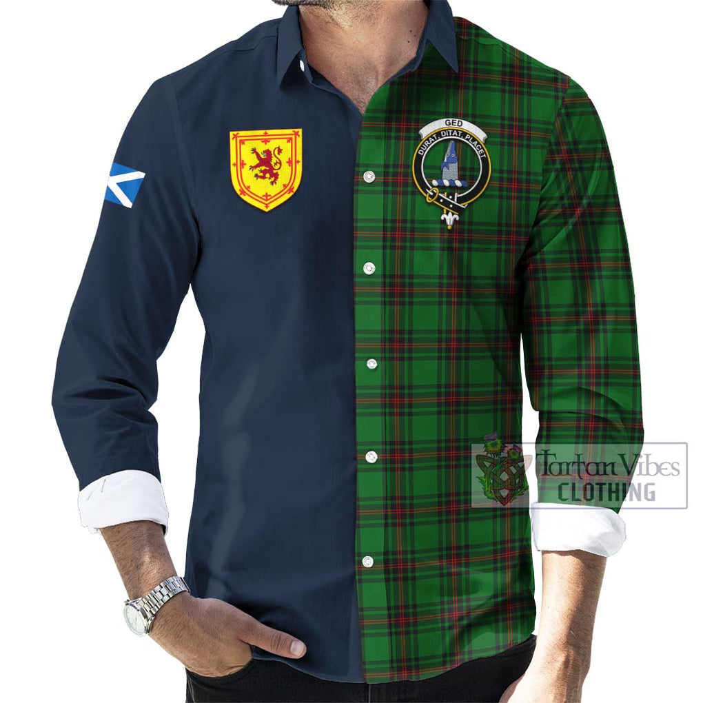 Tartan Vibes Clothing Ged Tartan Long Sleeve Button Shirt with Scottish Lion Royal Arm Half Style