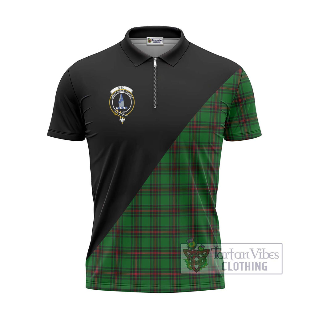 Ged Tartan Zipper Polo Shirt with Family Crest and Military Logo Style - Tartanvibesclothing Shop