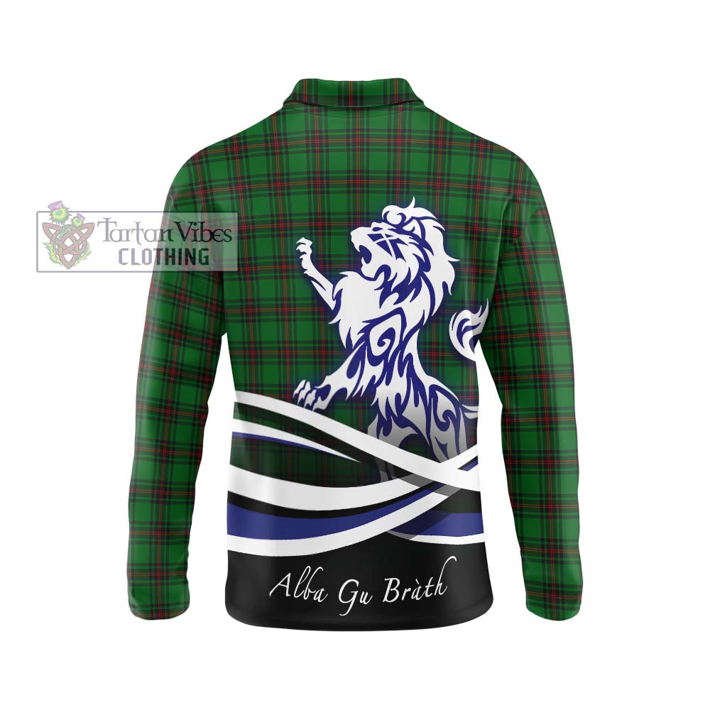 Ged Tartan Long Sleeve Polo Shirt with Alba Gu Brath Regal Lion Emblem - Tartanvibesclothing Shop