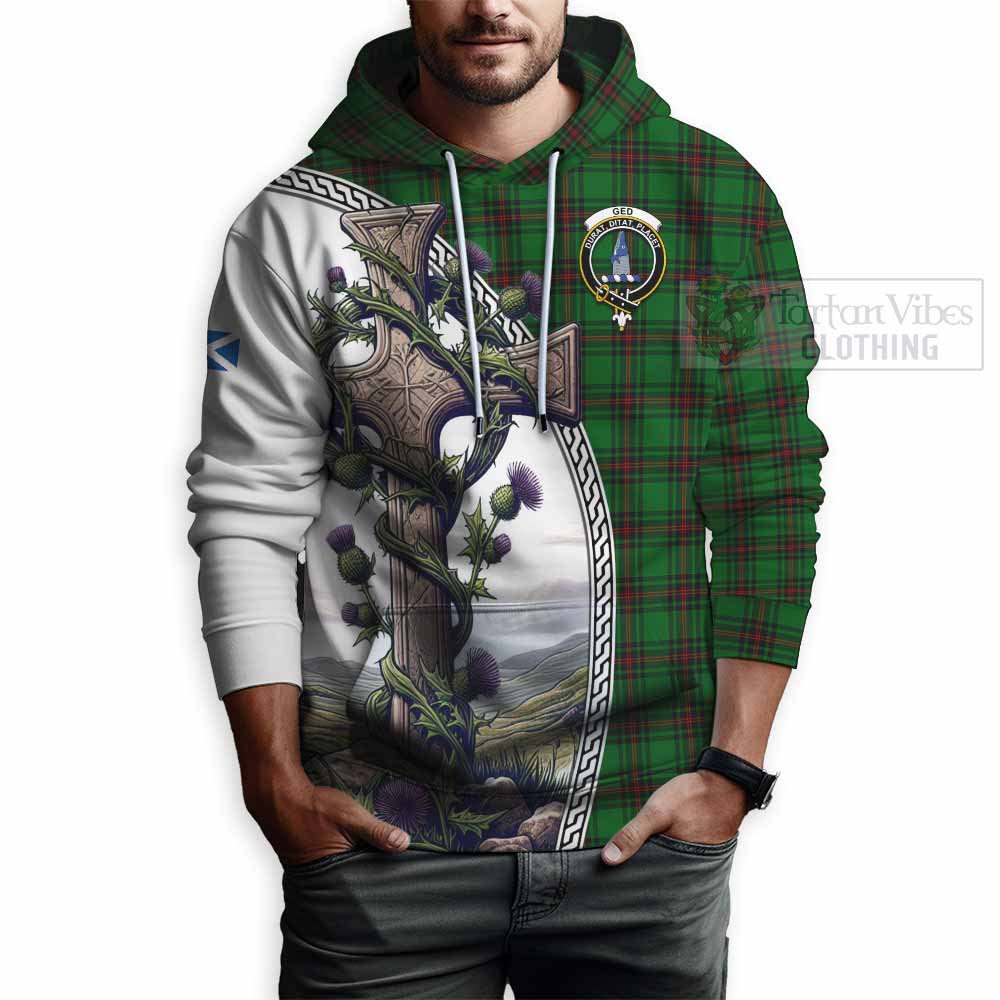 Tartan Vibes Clothing Ged Tartan Hoodie with Family Crest and St. Andrew's Cross Accented by Thistle Vines