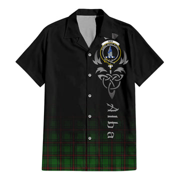 Ged Tartan Short Sleeve Button Up Shirt Featuring Alba Gu Brath Family Crest Celtic Inspired