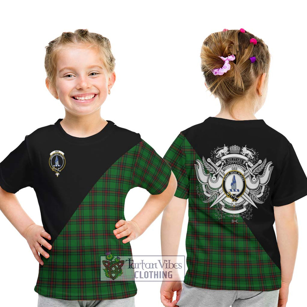 Ged Tartan Kid T-Shirt with Family Crest and Military Logo Style - Tartanvibesclothing Shop