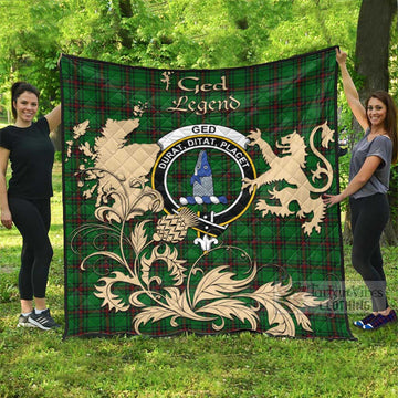 Ged Tartan Quilt with Family Crest and Scottish Symbol Style