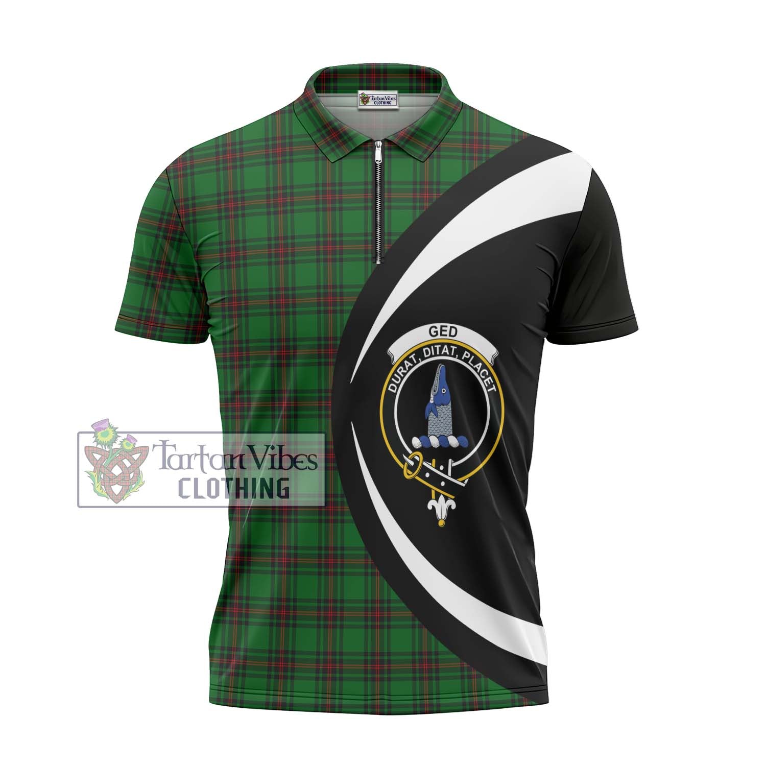 Tartan Vibes Clothing Ged Tartan Zipper Polo Shirt with Family Crest Circle Style