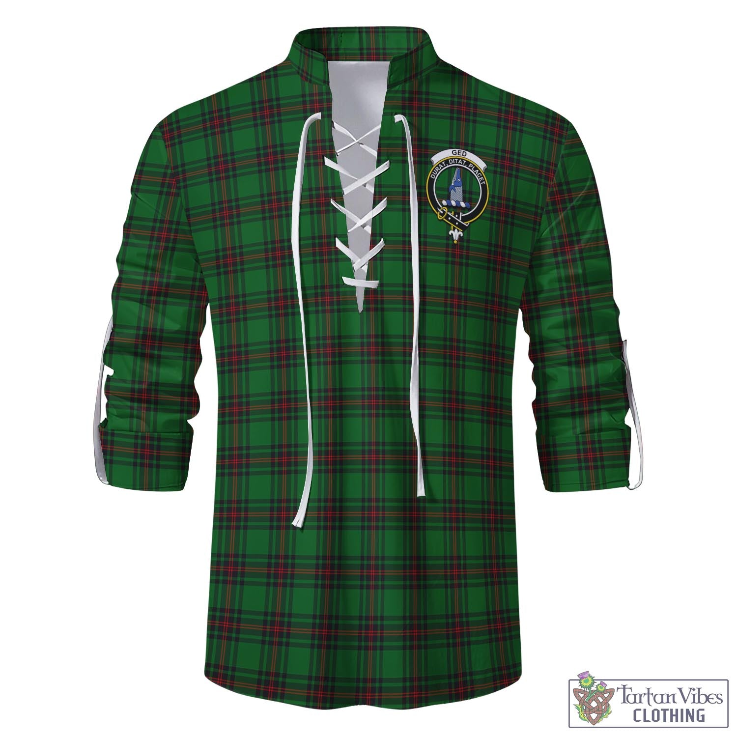 Tartan Vibes Clothing Ged Tartan Men's Scottish Traditional Jacobite Ghillie Kilt Shirt with Family Crest