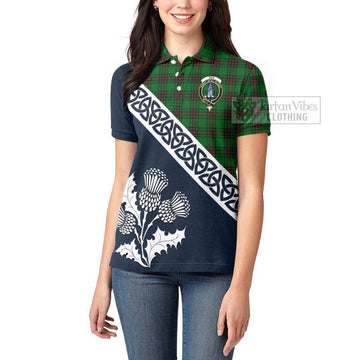 Ged Tartan Women's Polo Shirt Featuring Thistle and Scotland Map