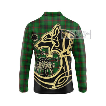 Ged Tartan Long Sleeve Polo Shirt with Family Crest Celtic Wolf Style