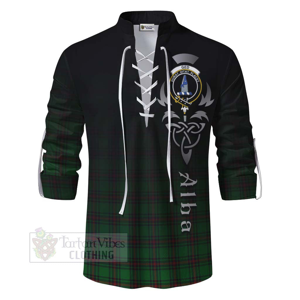 Tartan Vibes Clothing Ged Tartan Ghillie Kilt Shirt Featuring Alba Gu Brath Family Crest Celtic Inspired