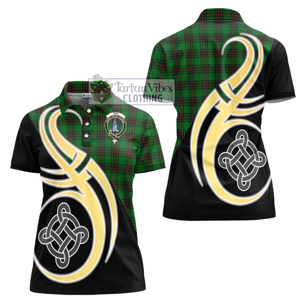 Ged Tartan Women's Polo Shirt with Family Crest and Celtic Symbol Style - Tartan Vibes Clothing