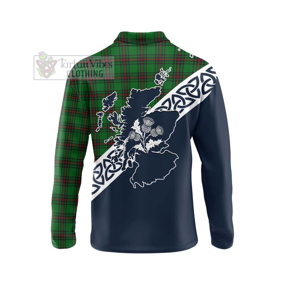 Tartan Vibes Clothing Ged Tartan Long Sleeve Polo Shirt Featuring Thistle and Scotland Map