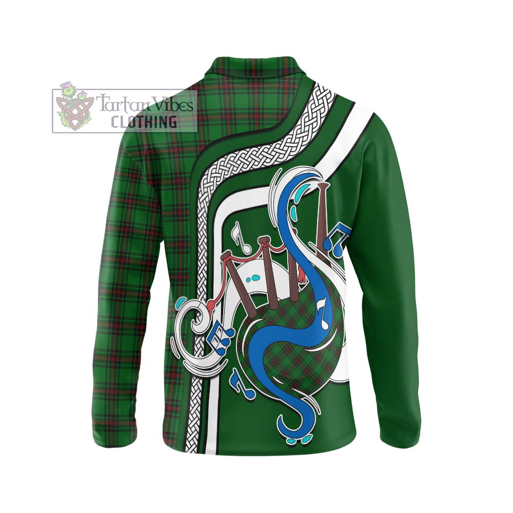 Tartan Vibes Clothing Ged Tartan Long Sleeve Polo Shirt with Epic Bagpipe Style