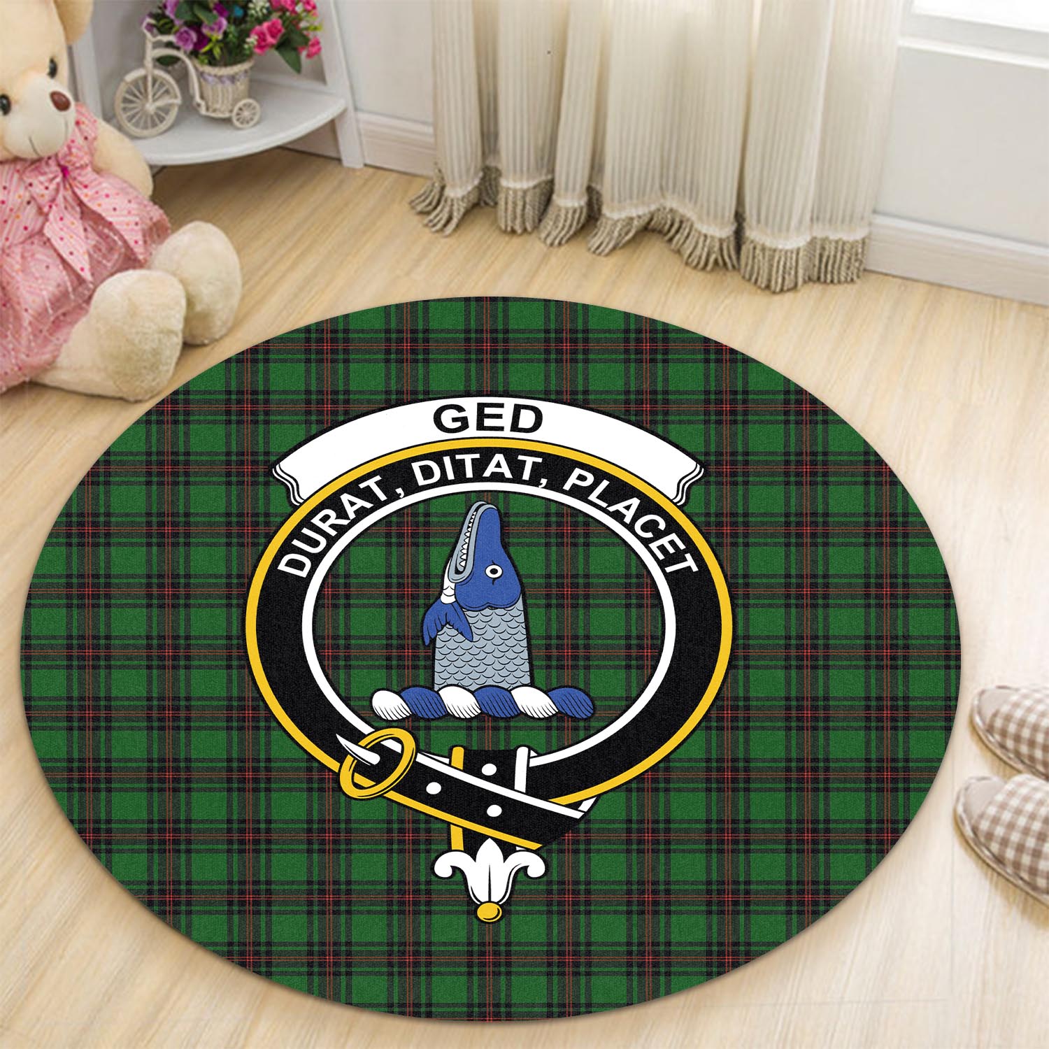 ged-tartan-round-rug-with-family-crest