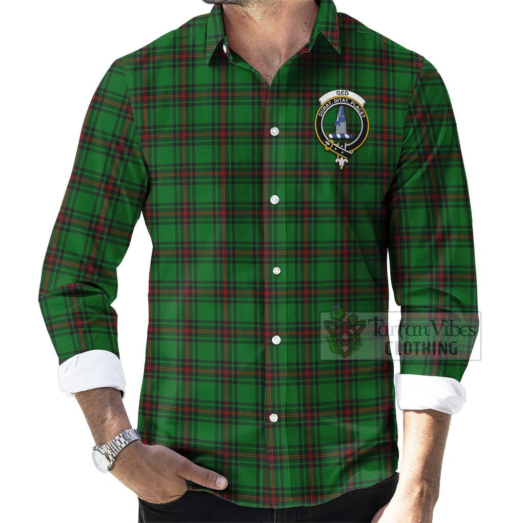 Tartan Vibes Clothing Ged Tartan Long Sleeve Button Shirt with Family Crest Celtic Skull Style