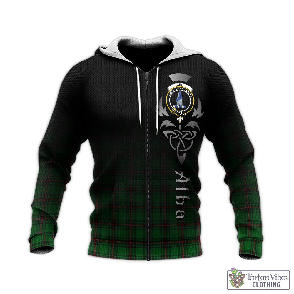 Tartan Vibes Clothing Ged Tartan Knitted Hoodie Featuring Alba Gu Brath Family Crest Celtic Inspired