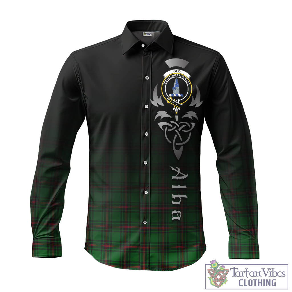 Tartan Vibes Clothing Ged Tartan Long Sleeve Button Up Featuring Alba Gu Brath Family Crest Celtic Inspired