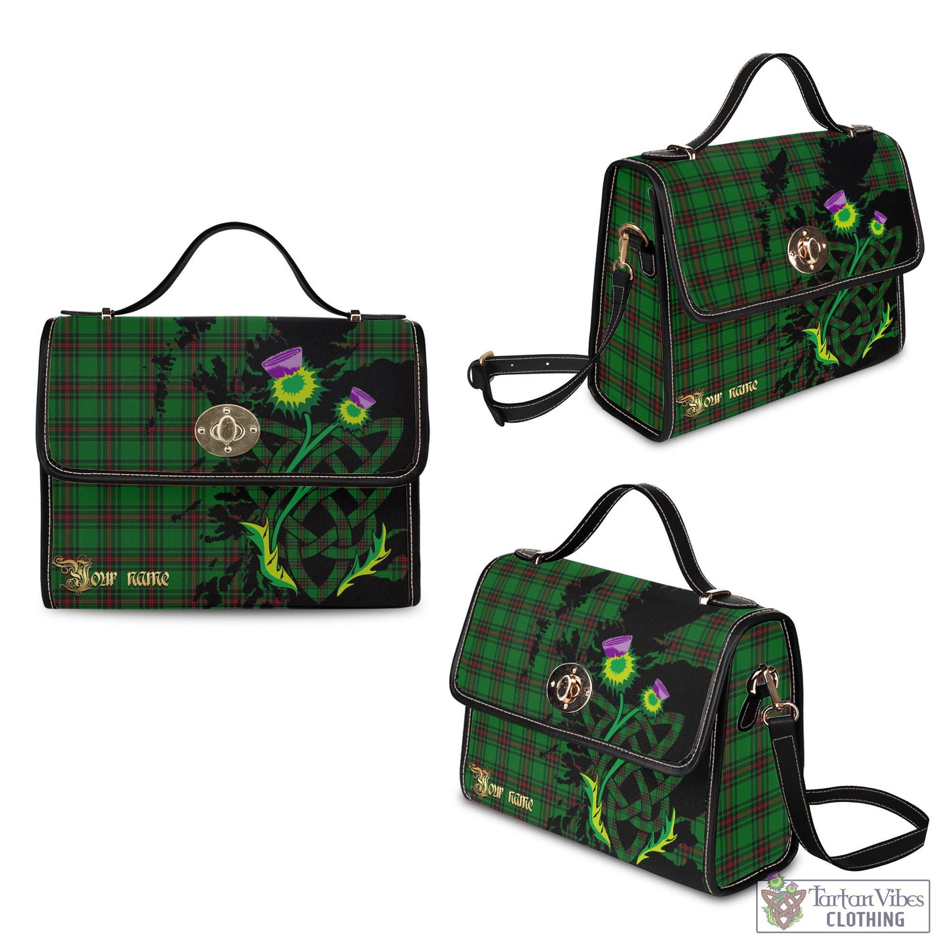 Tartan Vibes Clothing Ged Tartan Waterproof Canvas Bag with Scotland Map and Thistle Celtic Accents