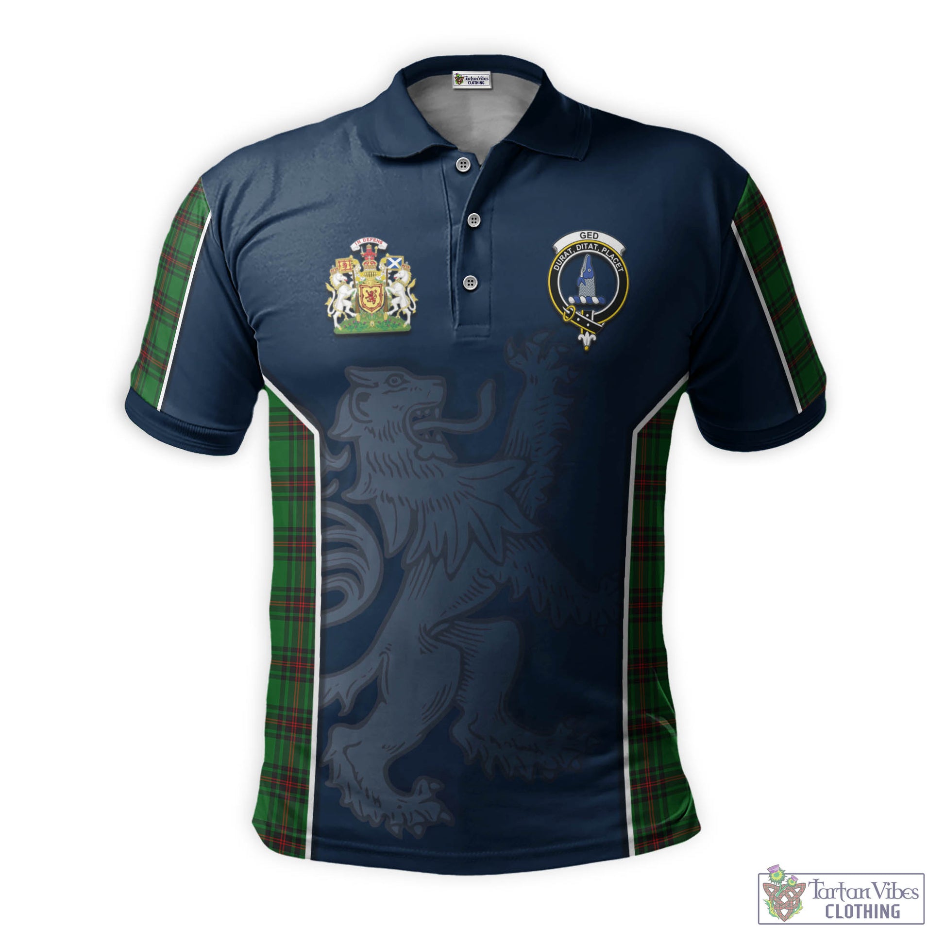 Tartan Vibes Clothing Ged Tartan Men's Polo Shirt with Family Crest and Lion Rampant Vibes Sport Style