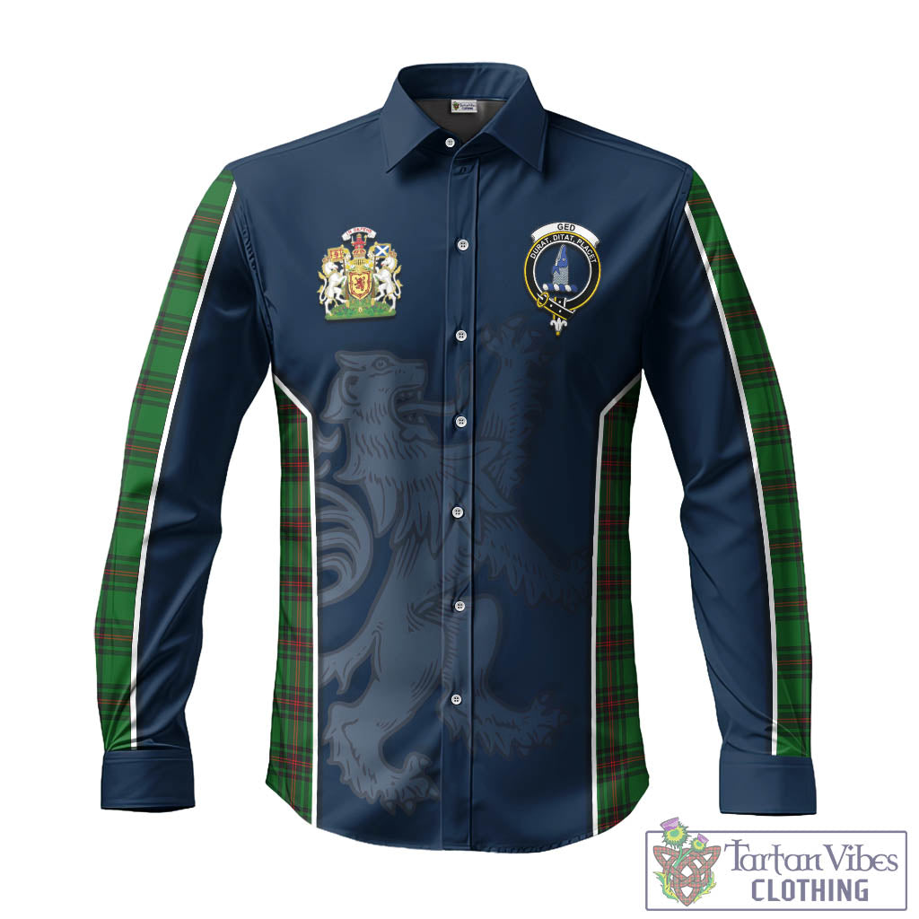 Tartan Vibes Clothing Ged Tartan Long Sleeve Button Up Shirt with Family Crest and Lion Rampant Vibes Sport Style